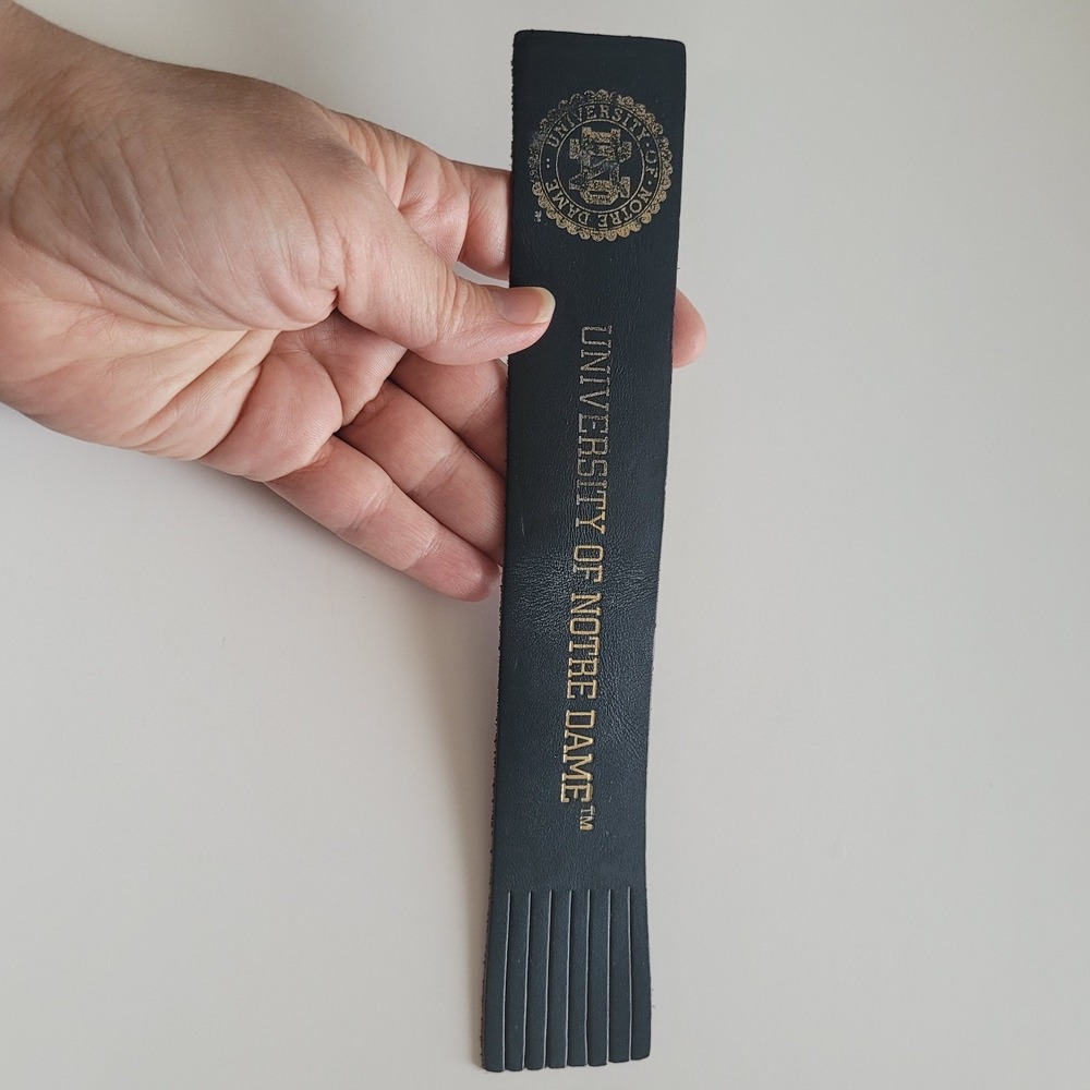 Vintage University Notre Dame‎ Bookmark Leather Fringe Black Gold Embossed - Picture 3 of 16